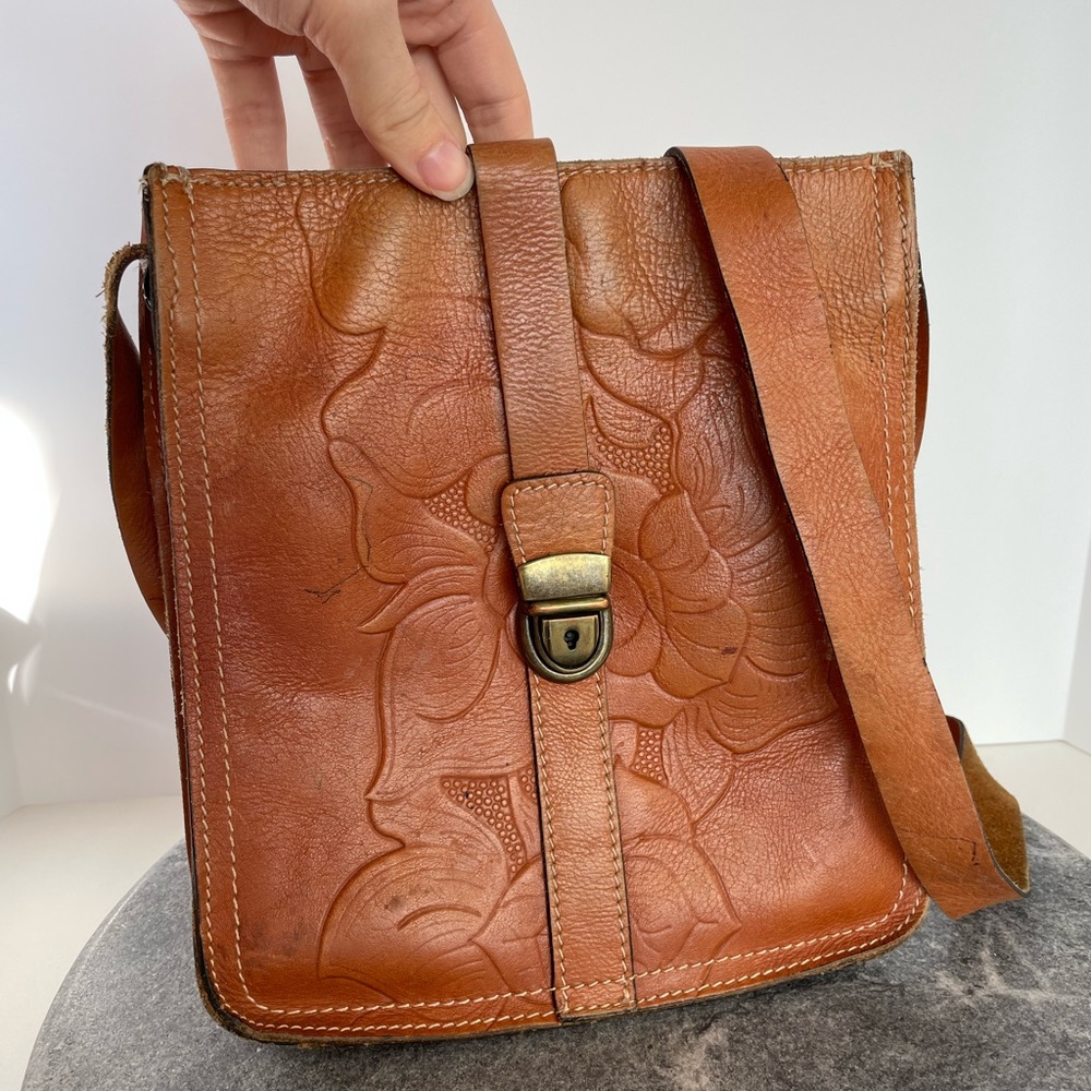Patricia Nash Venezia Brown Tooled Leather Crossbody Purse Bag